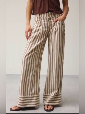 NWOT Urban Outfitters Daybreak Linen Wide Leg Pants Stripe S Boho Resortwear🌴